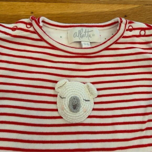 Albetta crochet bear red/white stripe long sleeve jumpsuit - Picture 3 of 4